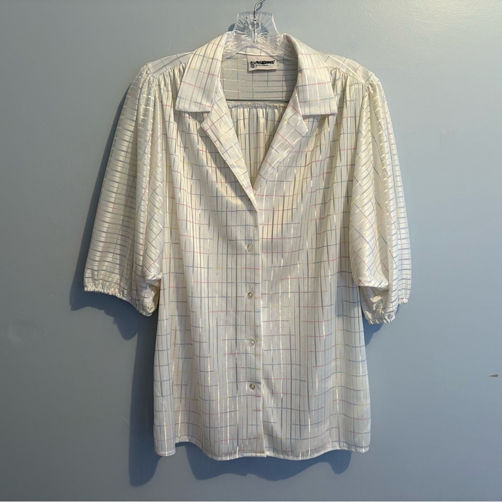 Vintage Illusions of California Blouse White Rainbow Sheer Lightweight XL Shirt
